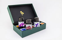 Load image into Gallery viewer, A gift set of 10 x glass bottle of 30ml Diamine fountain pen ink in assorted flower inspired colours.