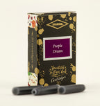 A packet of 20 Diamine 150th Anniversary fountain pen ink cartridges in Purple Dream, in front of a white background.