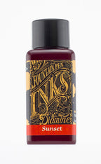 A bottle of 30ml Diamine Sunset fountain pen ink, in front of a white background.