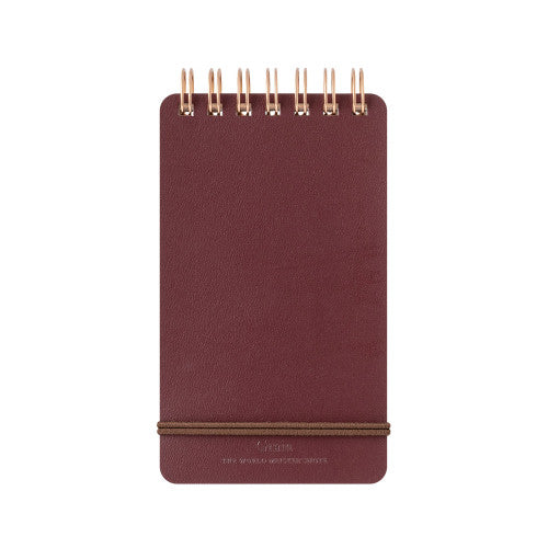Dark Red MD Midori notebook with gold wire binding on a white background
