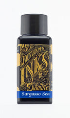 A bottle of 30ml Diamine Sargasso Sea fountain pen ink, in front of a white background.