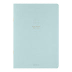 Single Midori A5 blue notebook with colour dot grid pages on a plain background.