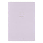 Single Midori A5 purple notebook with colour dot grid pages on a plain background.