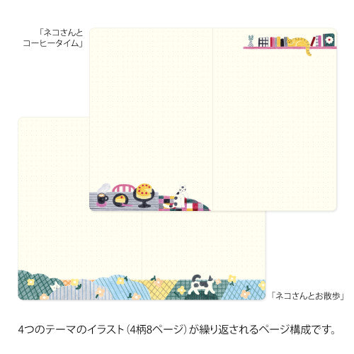 Single Midori B6 Yuru Log Book Cat edition showing inside illustrations.