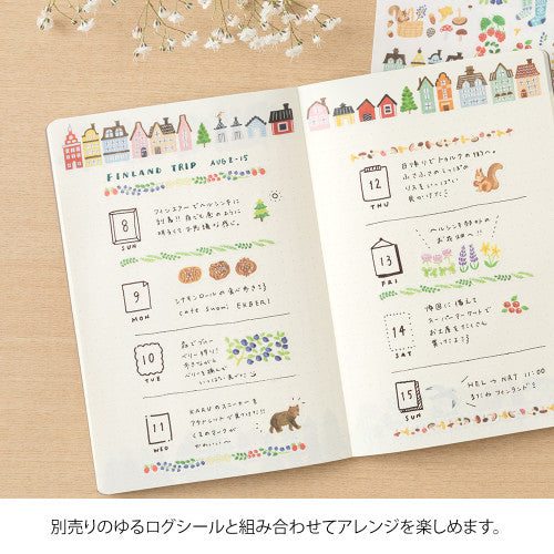 Single Midori B6 Yuru Log Book Scandinavia edition open showing possible uses.