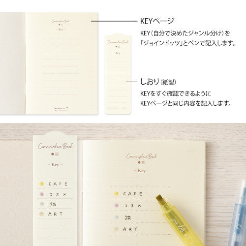 Single Midori A6 beige commonplace notebook on a plain background displayed flat.