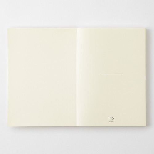 MD Notebook A5 with Dot Grid Pages  opened on first page on a white background.