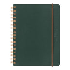 Dark Green MD Midori notebook with gold wire binding on a white background.