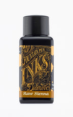 A bottle of 30ml Diamine Raw Sienna fountain pen ink, in front of a white background.