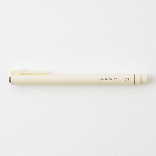 MD drawing pen with cap on on a white background.