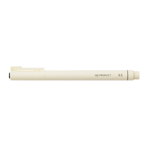 MD drawing pen with cap on on a white background.