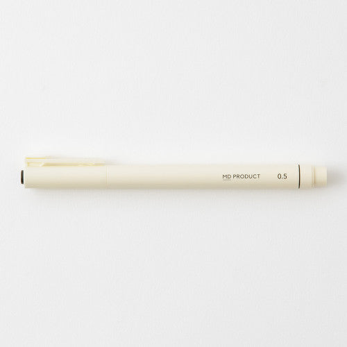 MD drawing pen with cap on on a white background.