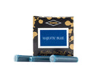 A packet of 6 Diamine fountain pen ink cartridges in Majestic Blue, in front of a white background.
