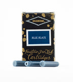 A packet of 18 Diamine fountain pen ink cartridges in Blue Black, in front of a white background.