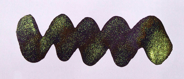 A colour swatch of Diamine Solar Storm chameleon fountain pen ink.