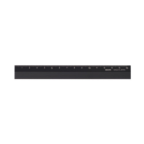 Midori Black Aluminium Ruler on a white background.