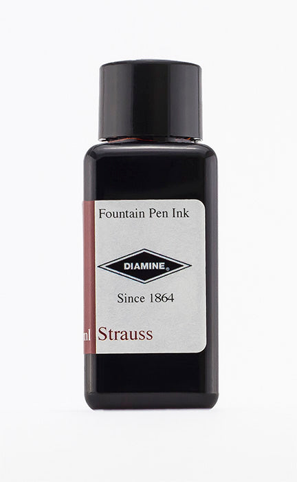 A bottle of 30ml Diamine Strauss fountain pen ink, in front of a white background.