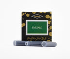 A packet of 6 Diamine fountain pen ink cartridges in Emerald, in front of a white background.