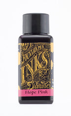 A bottle of 30ml Diamine Hope Pink fountain pen ink, in front of a white background.