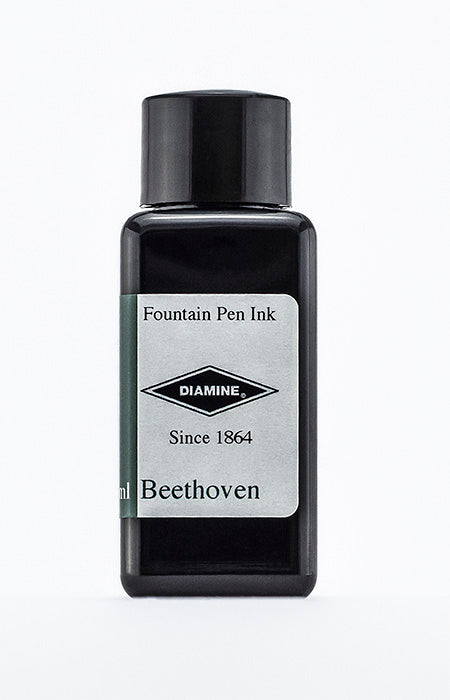 A bottle of 30ml Diamine Beethoven fountain pen ink, in front of a white background.
