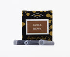 A packet of 6 Diamine fountain pen ink cartridges in Saddle Brown, in front of a white background.