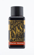 A bottle of 30ml Diamine Burnt Sienna fountain pen ink, in front of a white background.