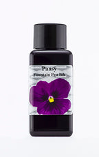 A bottle of 30ml Diamine Pansy fountain pen ink, in front of a white background.