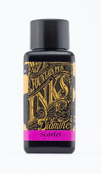 A bottle of 30ml Diamine Scarlet fountain pen ink, in front of a white background.