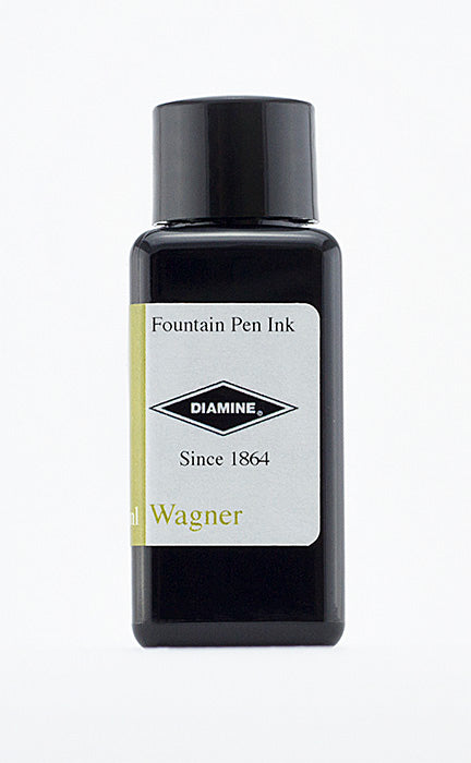 A bottle of 30ml Diamine Wagner fountain pen ink, in front of a white background.