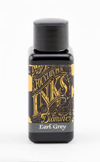 A bottle of 30ml Diamine Earl Grey fountain pen ink, in front of a white background.