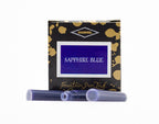 A packet of 6 Diamine fountain pen ink cartridges in Sapphire Blue, in front of a white background.