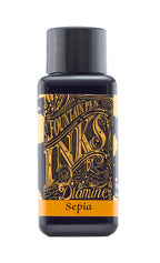 A bottle of 30ml Diamine Sepia fountain pen ink, in front of a white background.