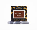 A packet of 6 Diamine fountain pen ink cartridges in Chocolate Brown, in front of a white background.