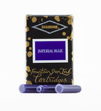A packet of 18 Diamine fountain pen ink cartridges in Imperial Blue, in front of a white background.