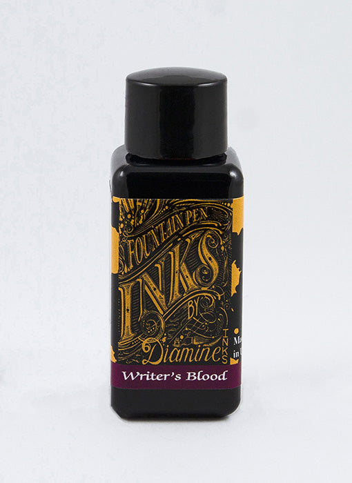 A bottle of 30ml Diamine Writers Bld fountain pen ink, in front of a white background.