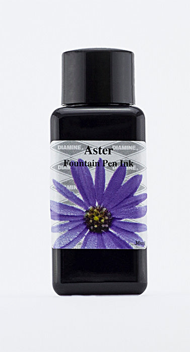 A bottle of 30ml Diamine Aster fountain pen ink, in front of a white background.