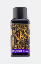 A bottle of 30ml Diamine Imperial Blue fountain pen ink, in front of a white background.