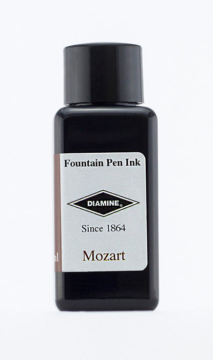 A bottle of 30ml Diamine Mozart fountain pen ink, in front of a white background.