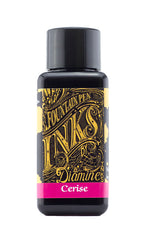 A bottle of 30ml Diamine Cerise fountain pen ink, in front of a white background.