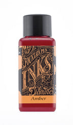 A bottle of 30ml Diamine Amber fountain pen ink, in front of a white background.