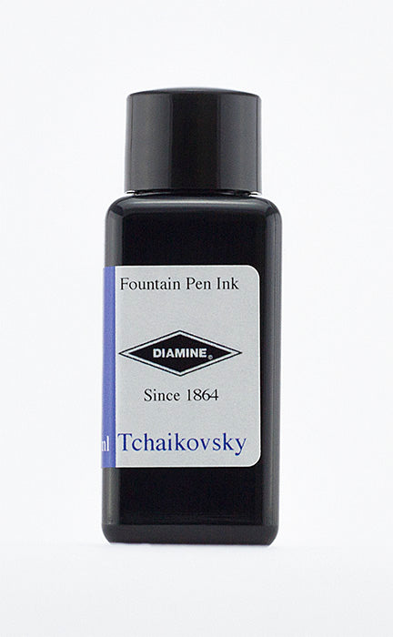 A bottle of 30ml Diamine Tchaikovsky fountain pen ink, in front of a white background.