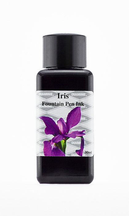 A bottle of 30ml Diamine Iris fountain pen ink, in front of a white background.