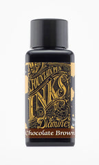 A bottle of 30ml Diamine Chocolate Brown fountain pen ink, in front of a white background.