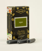 A packet of 20 Diamine 150th Anniversary fountain pen ink cartridges in Safari, in front of a white background.