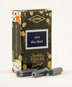 A packet of 20 Diamine 150th Anniversary fountain pen ink cartridges in 1864 Blue Black, in front of a white background.