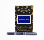 A packet of 18 Diamine fountain pen ink cartridges in Sapphire Blue, in front of a white background.