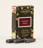 A packet of 20 Diamine 150th Anniversary fountain pen ink cartridges in Burgundy Royale, in front of a white background.