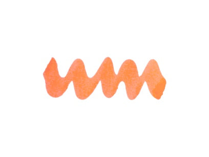 Wavy coral orange line on a white background. Diamine Fruit Cocktail fountain pen ink colour swatch.