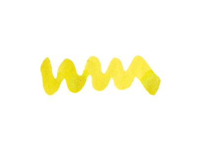 Wavy yellow line on a white background. Diamine Lemon & Lime fountain pen ink colour swatch.