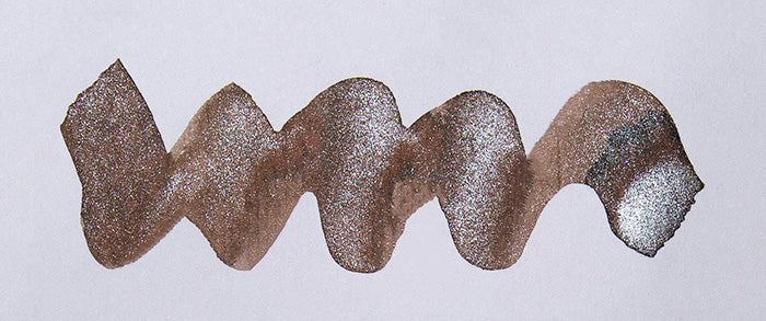 A colour swatch of Diamine Dusted Truffle shimmer fountain pen ink.